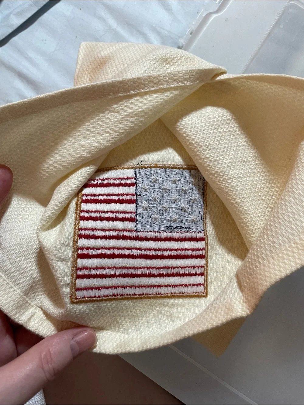 Warren Kimble Ritz patriotic dish towels 2 cotton white cream red blue USA flag